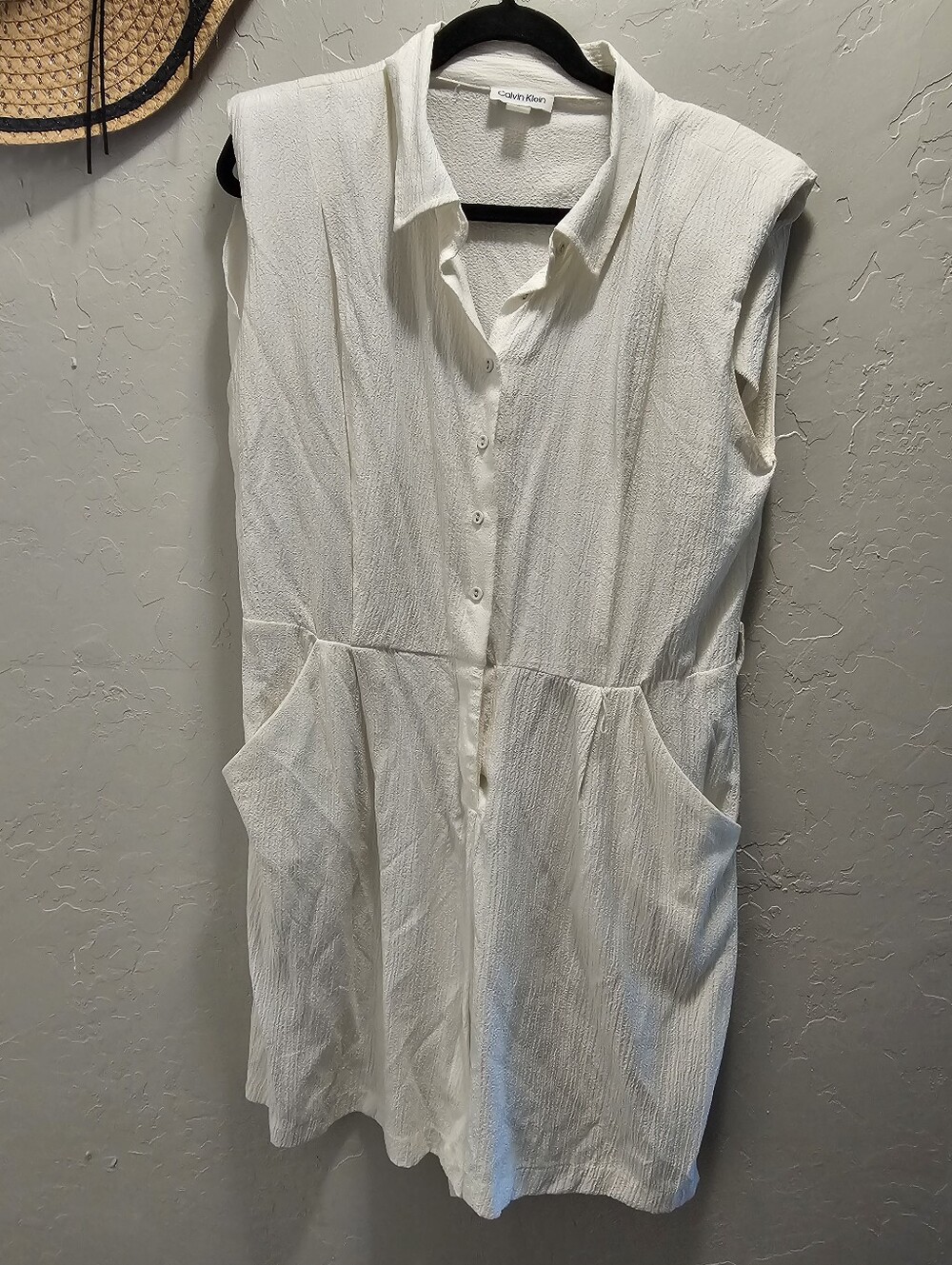 Calvin Klein Sleeveless Cream Button-Front  Dress